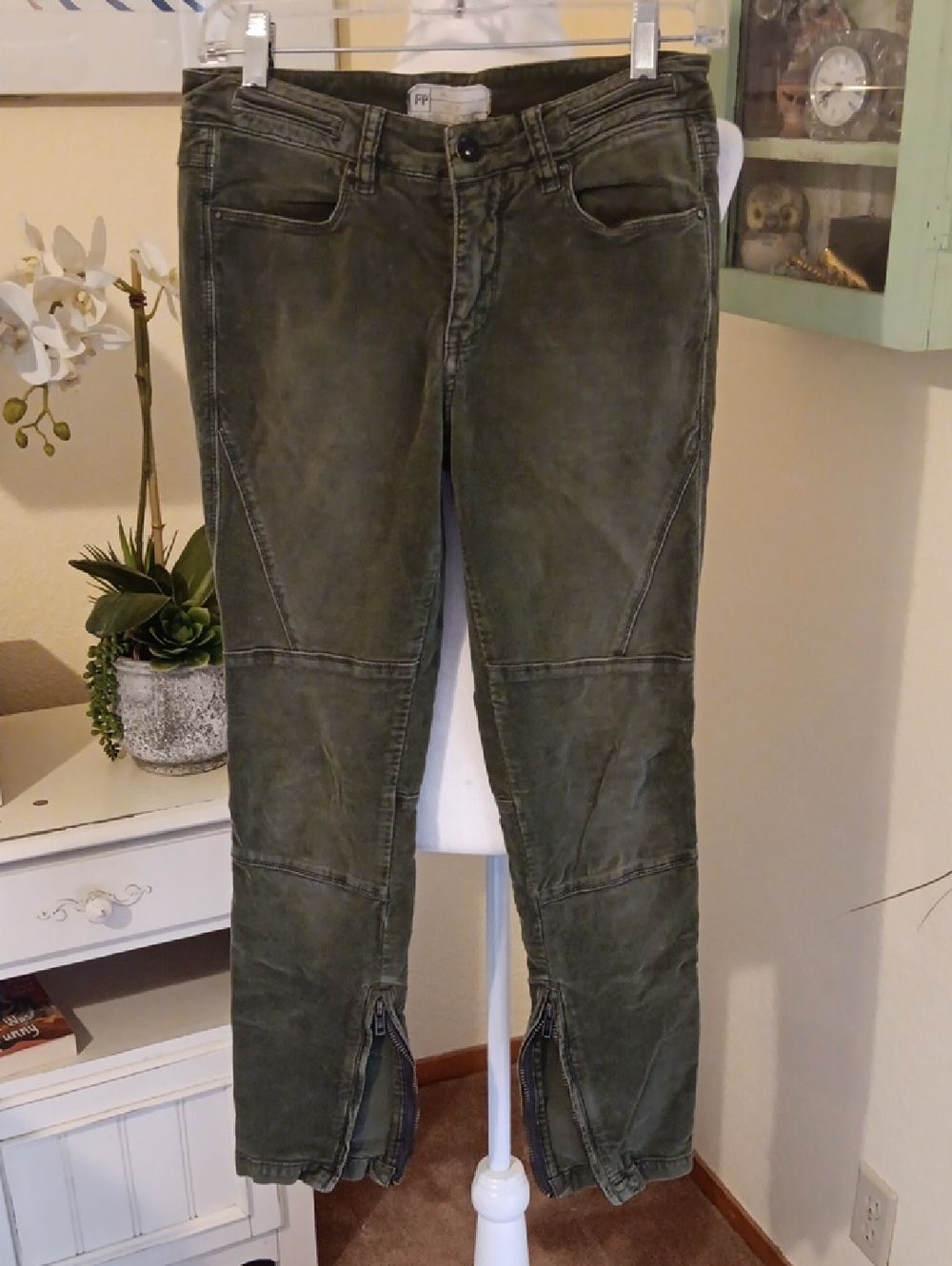 FP Free People Velvet Moto Stretch Zipper Slim Pants
